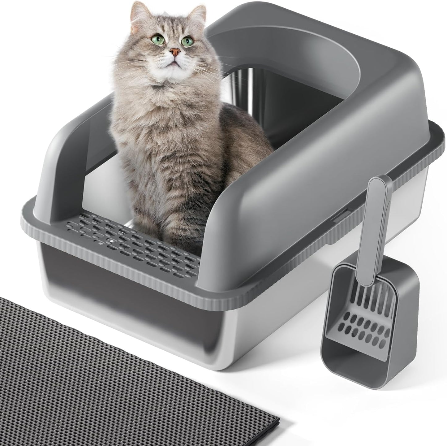 Stainless Steel Cat Litter Box with Lid for Multiple Cats