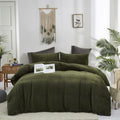 KAREVER Dark Green Velvet Comforter Set for Cal King Beds