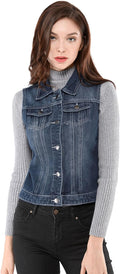 Allegra K Womens Buttoned Washed Denim Vest Jacket W Chest Flap