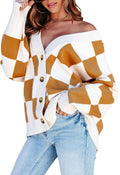 Plaid V Neck Button Down Oversized Cardigan Sweater - Cozy, Soft Fit