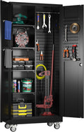 70.87ftH Metal Broom Closet Storage Cabinet with Wheels - Pegboard