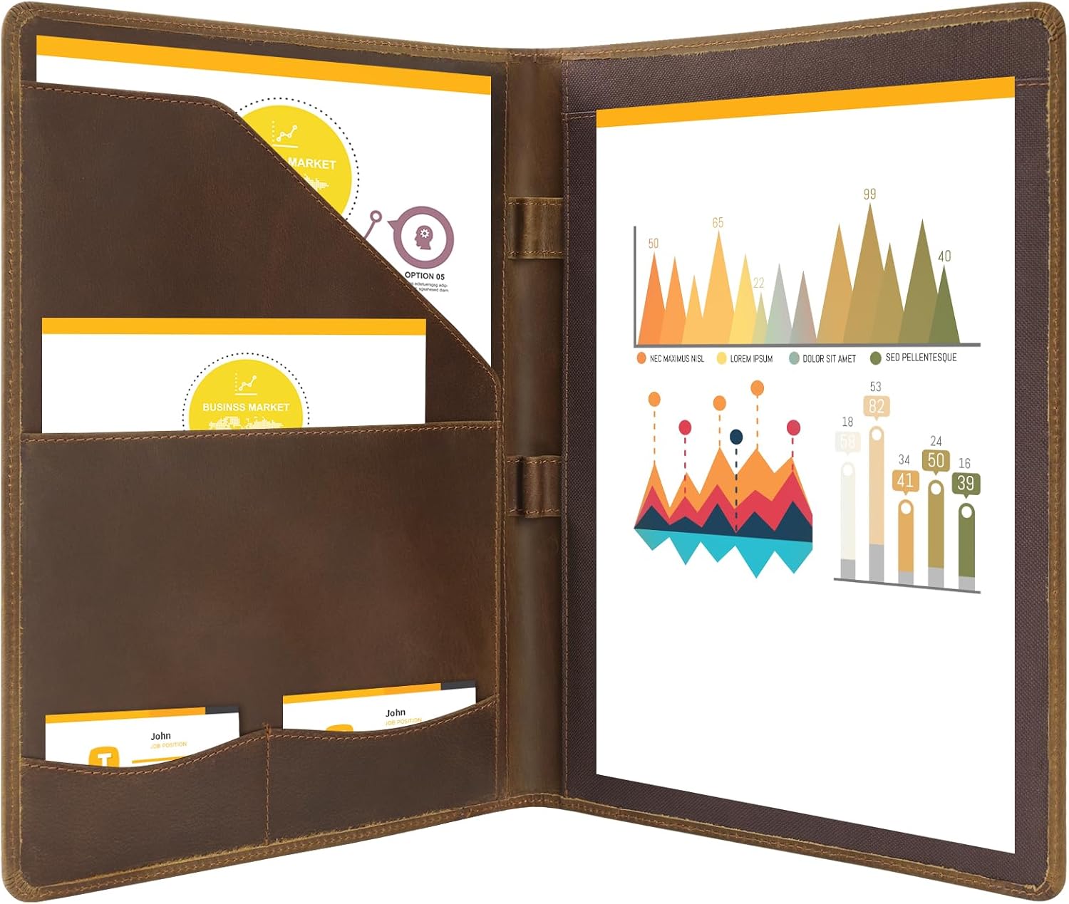 Ringsun Leather Portfolio Organizer for Men and Women - Brown