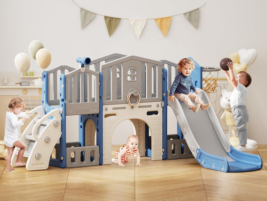 8 in 1 Toddler Slide Set for Kids Age 1-3, Blue Grey