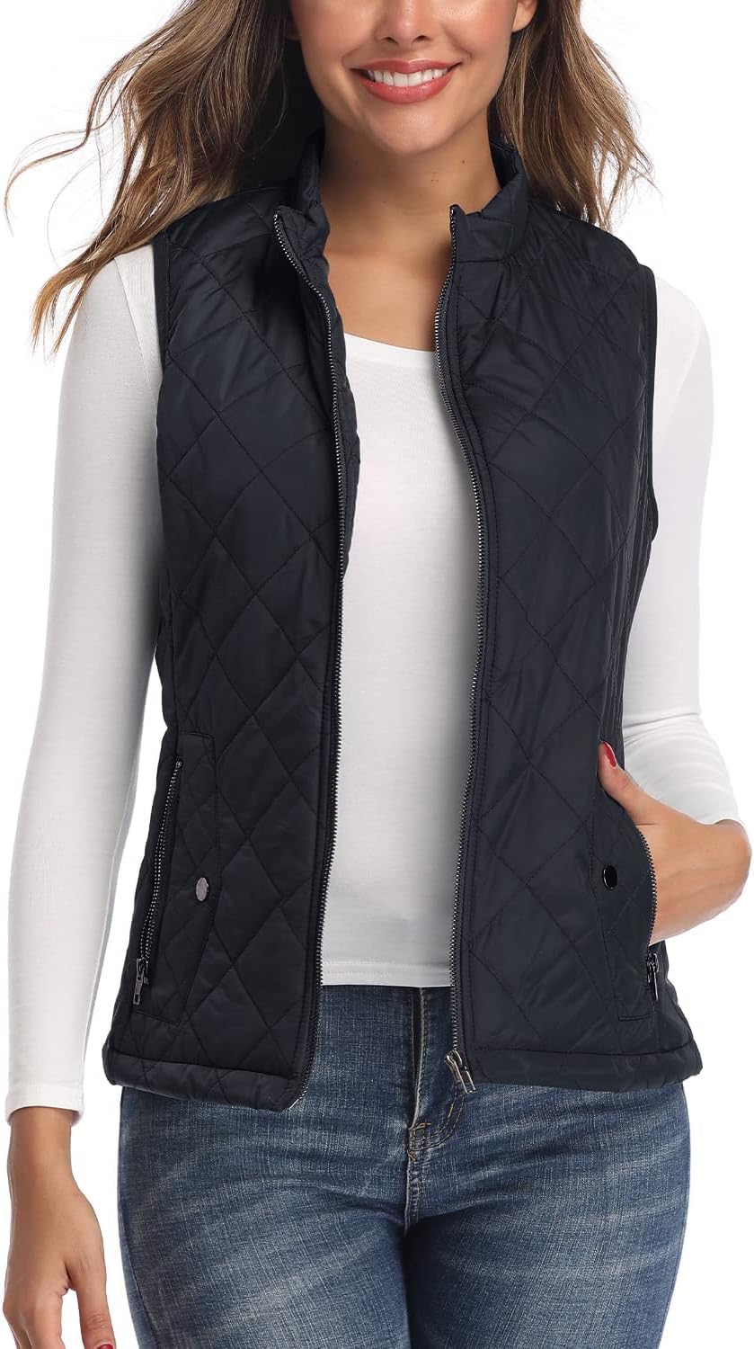 LONGKING Women's Lightweight Zip Quilted Vest for Comfort