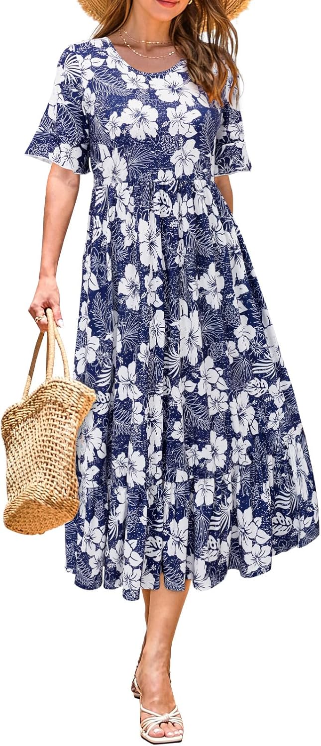 Stylish Summer Casual Short Sleeve Tiered Flowy Dress for Women