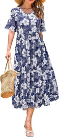 STYLEWORD Women's Summer 2025 Flowy Tiered Midi Beach Sundress