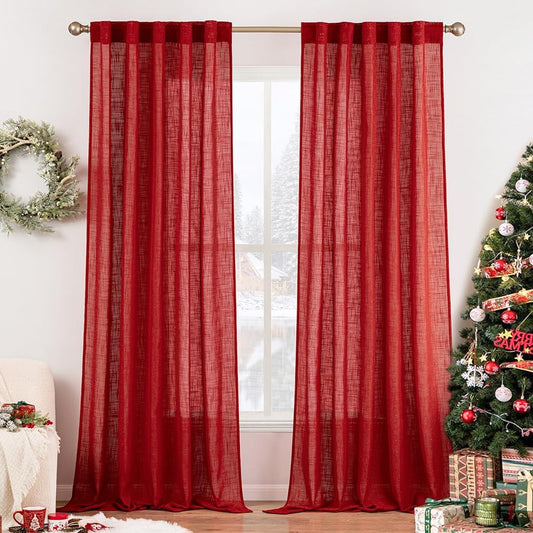 MIULEE Red Linen Curtains for Bedroom and Living Room Decor