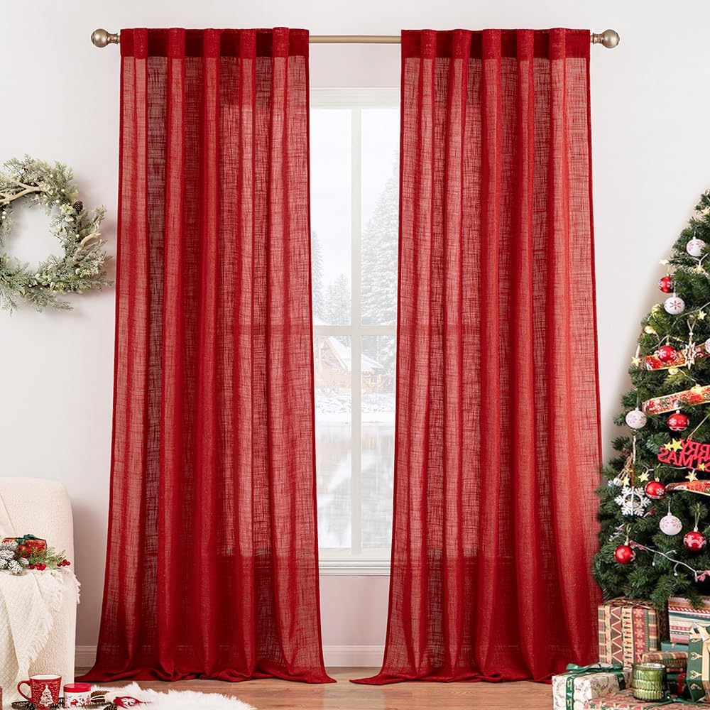 MIULEE Red Linen Curtains 96 Inch Long for Stylish Home Decor