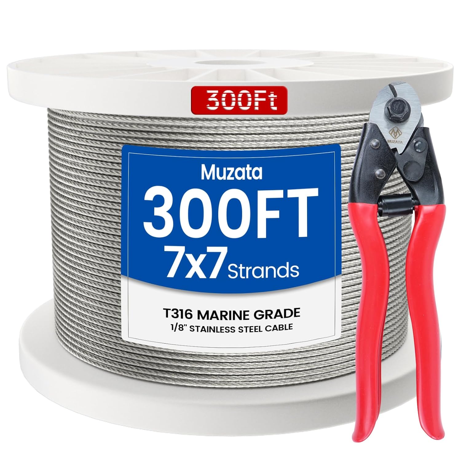 Muzata 300 ft 1/8in Stainless Steel Cable Railing System Kit
