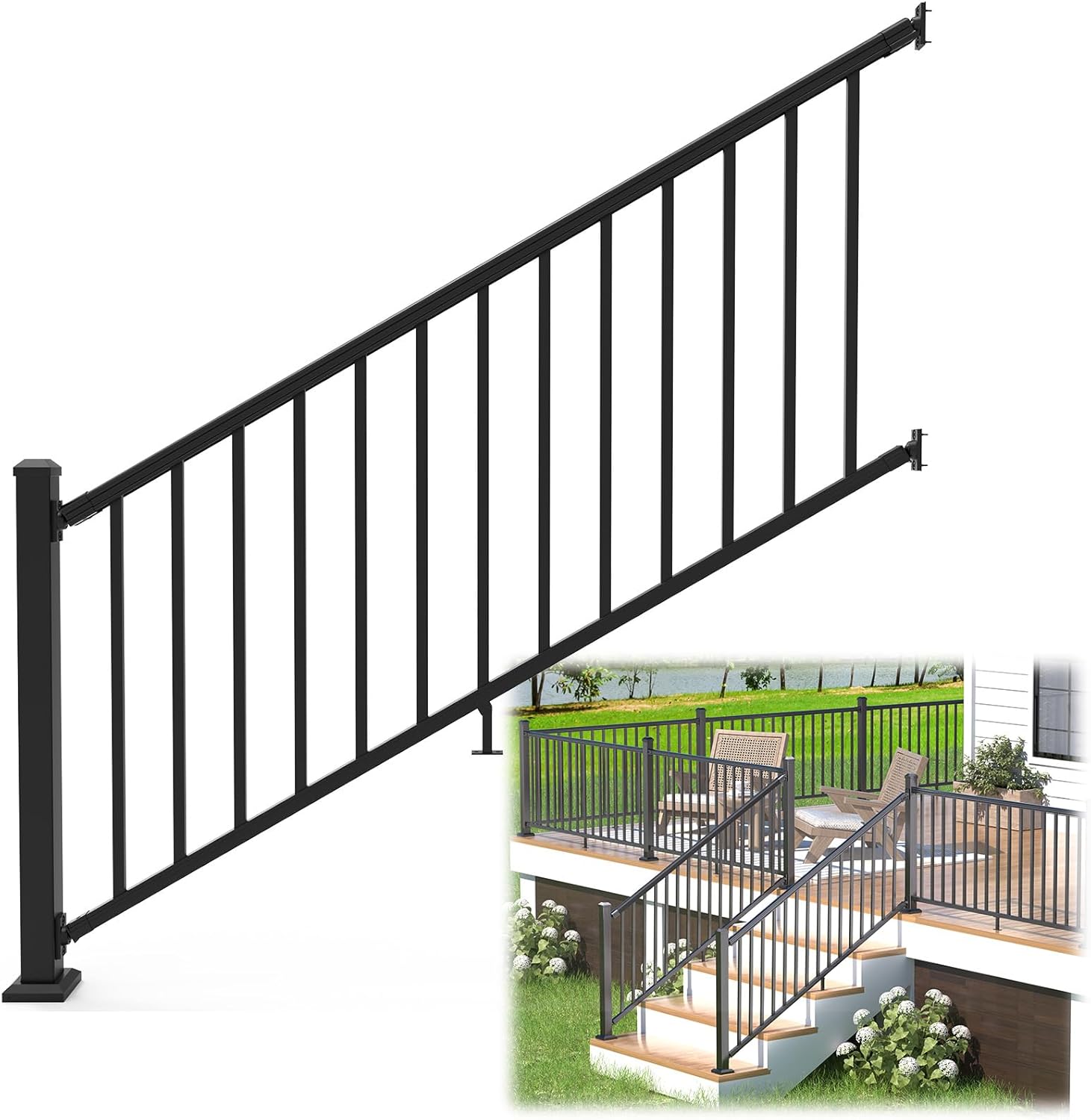 36 in. H x 6 ft. W Aluminum Stair Railing Kit for Safety