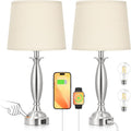 Beige Touch Control Lamps for Bedrooms Set of 2 with USB Ports