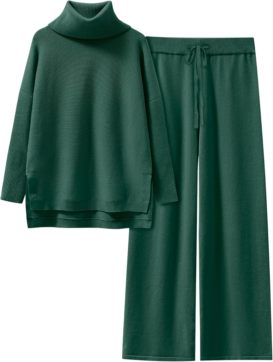 Oversized Turtleneck Knit Pullover Sweater and Wide Leg Pants Set