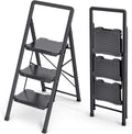 KINGRACK 3 Step Ladder 800lb Capacity - Wide Steps & Foldable