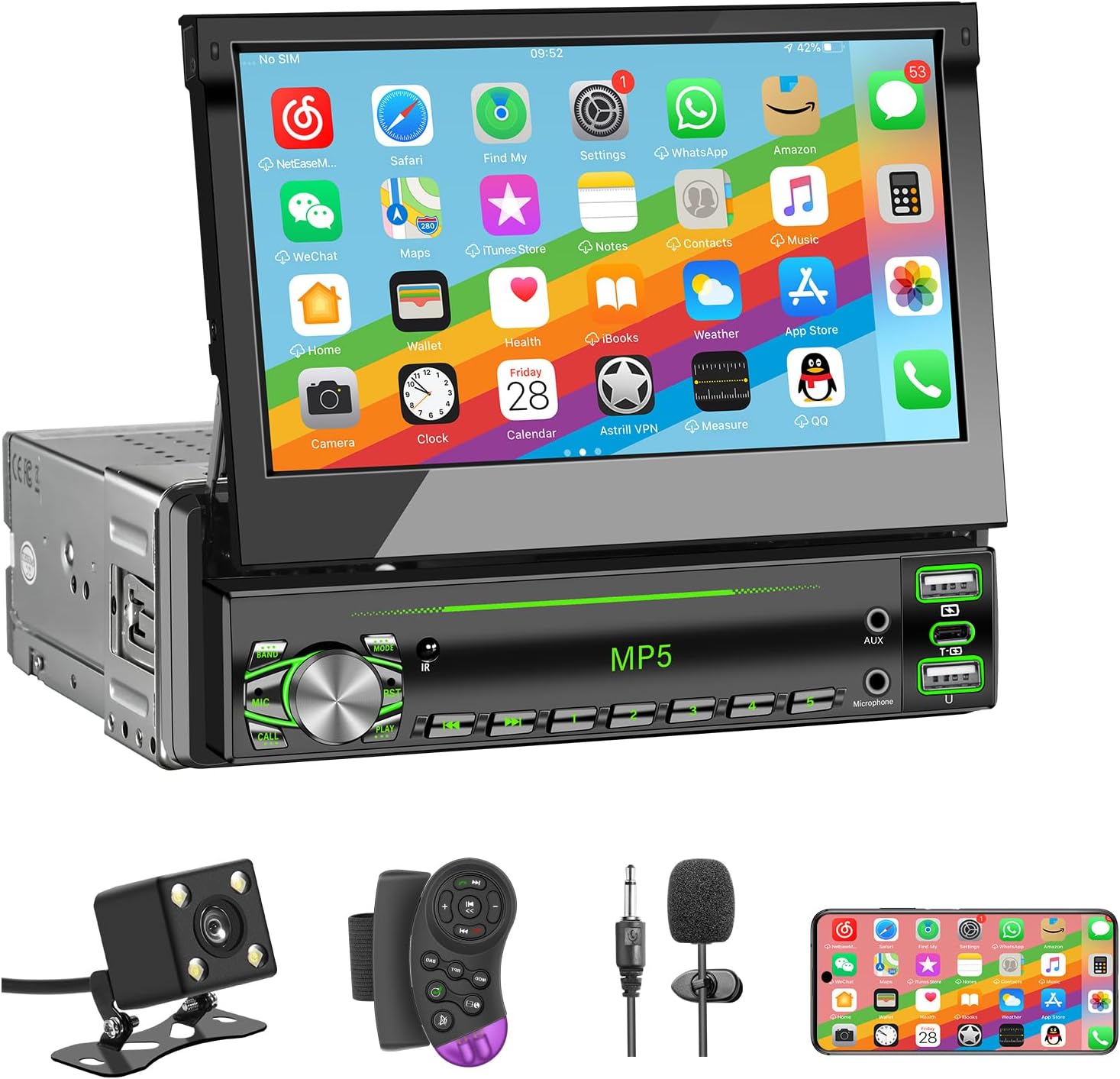 Single DIN Touchscreen Radio with Bluetooth and Flip-Up Screen