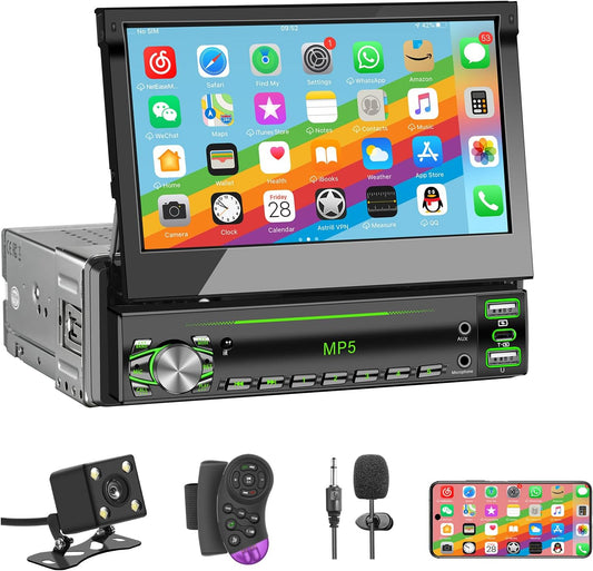 Single DIN Touchscreen Radio with Bluetooth and Flip-Up Screen