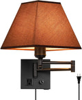 Swing Arm Wall Lamp Plug-in Sconce with USB and AC Outlet - Dimmable