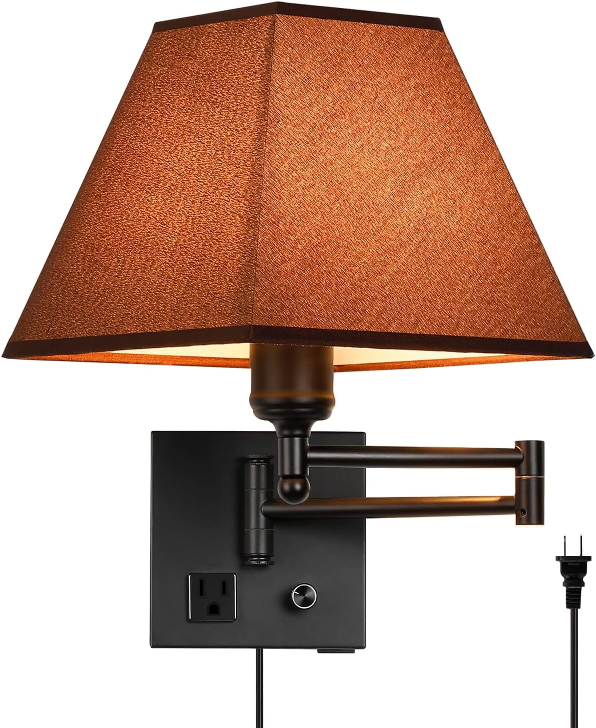 Swing Arm Wall Lamp with USB Port and AC Outlet for Home