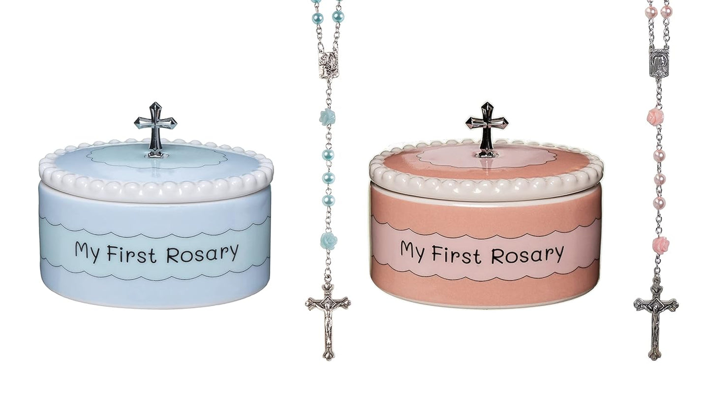 Catholic Baptism Gift Set with Unique Rosary Beads for Kids