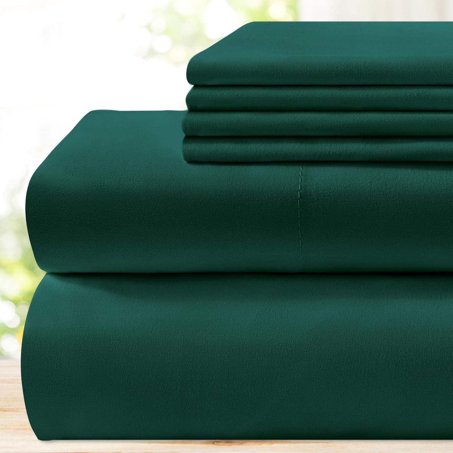 BYSURE King Bed Sheets Set - Dark Forest Green Luxury Softness