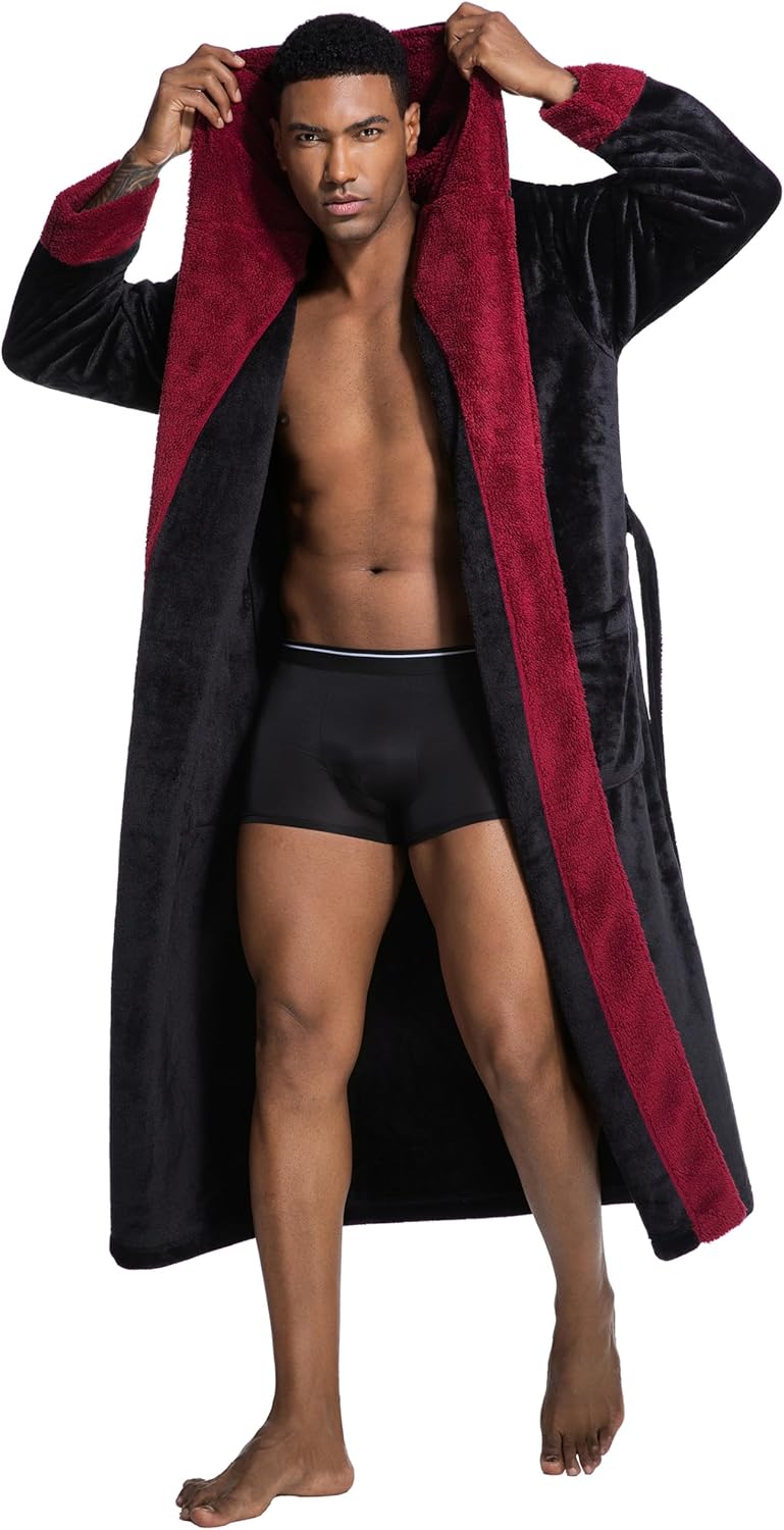 SlumberMee Mens Fleece Plush Robe with Hood for Ultimate Comfort