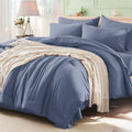 Grayish Blue Queen Comforter Set 7 Pieces - All Season Bed in a Bag