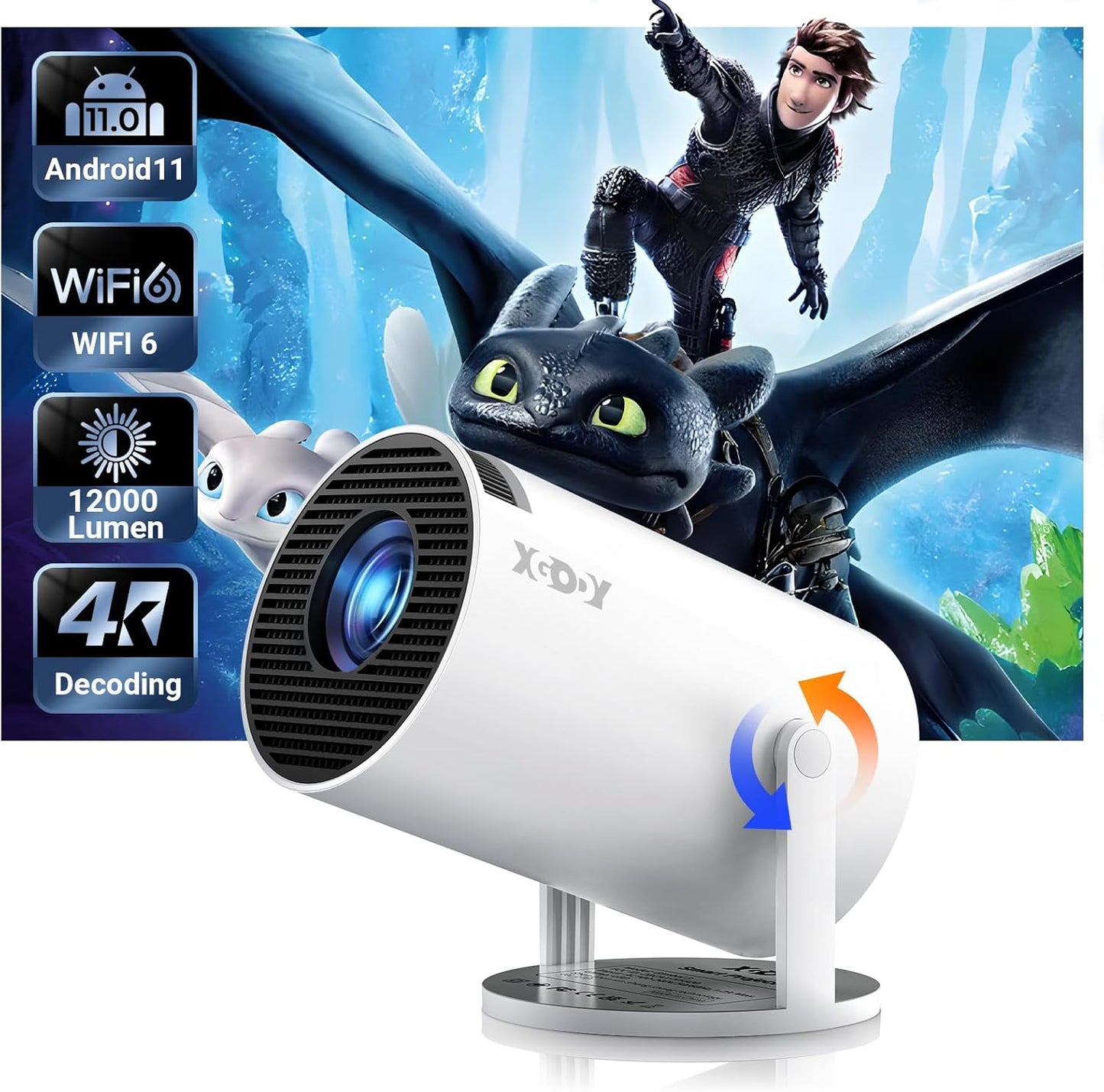 4K Android TV Projector with WiFi6 & Bluetooth 5.0