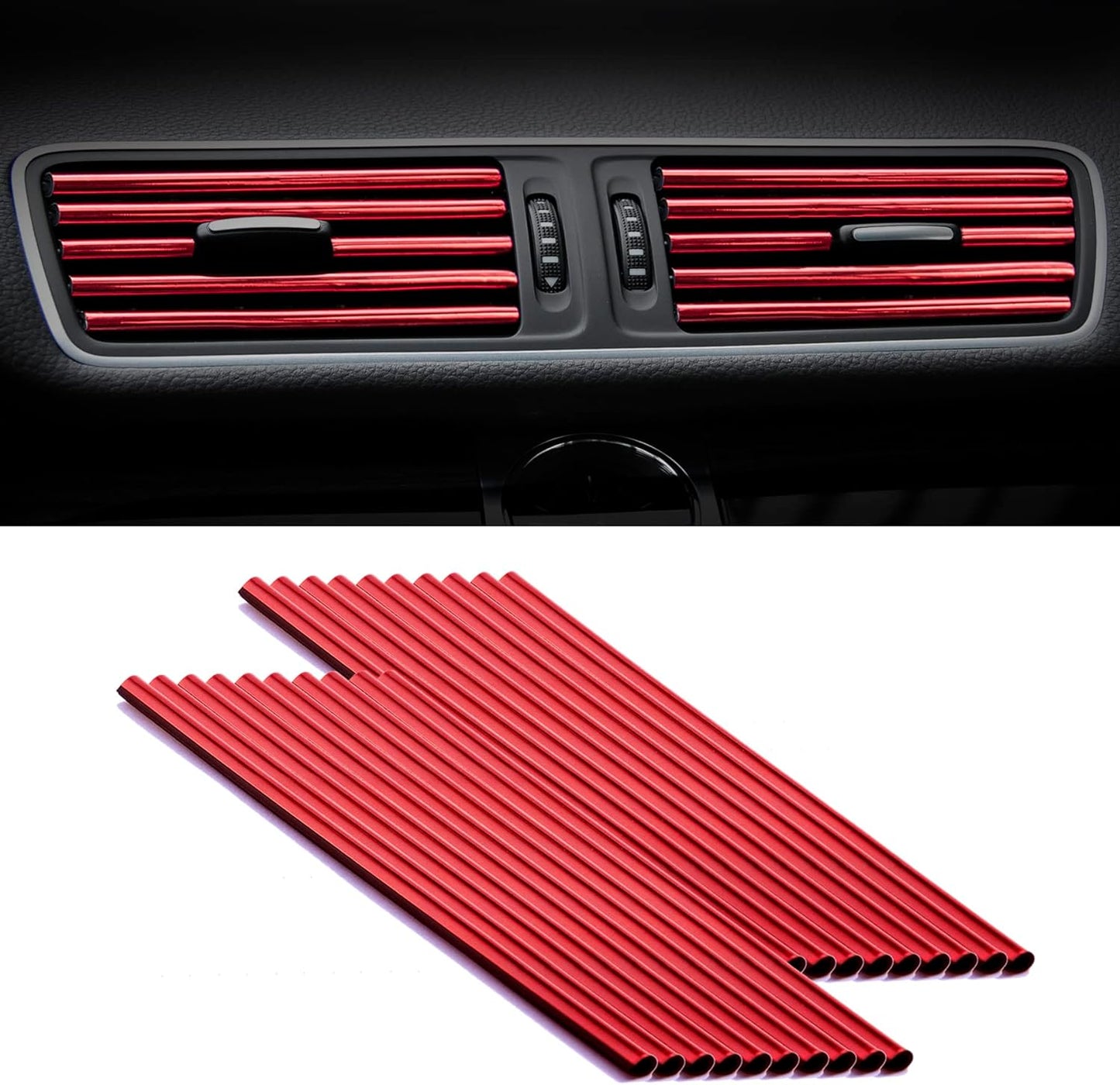 Bendable Red Car Air Outlet Strips - Set of 20