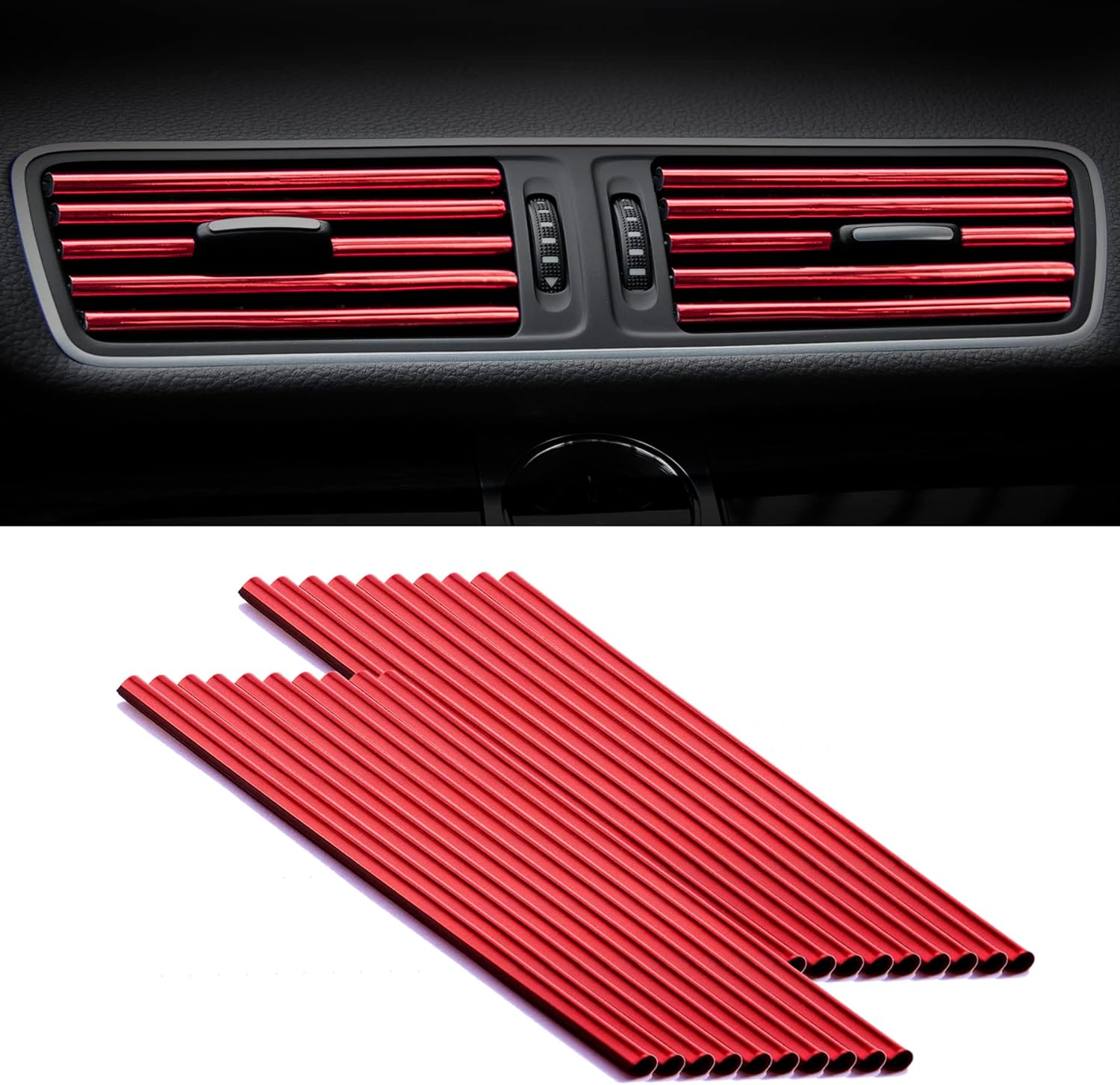 Bendable Red Car Air Outlet Strips - Set of 20