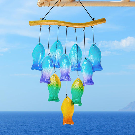 Handcrafted 28in Blue Fish Wind Chimes for Outdoor Decor