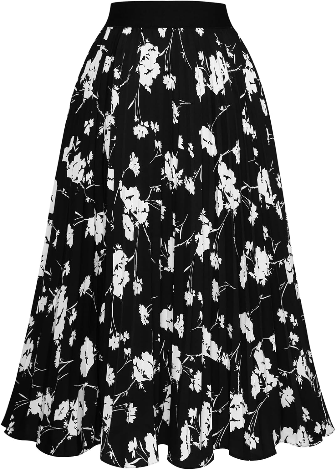 High Elastic Waist Pleated Chiffon Midi Swing Skirt for Women