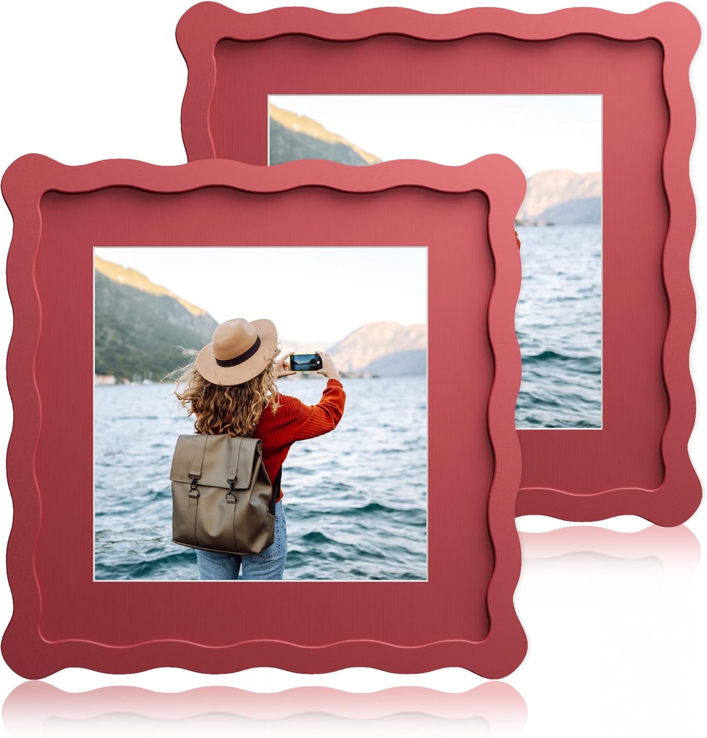 8X8 Wavy Picture Frame with Mat for 6X6 Photos - 2 Pack