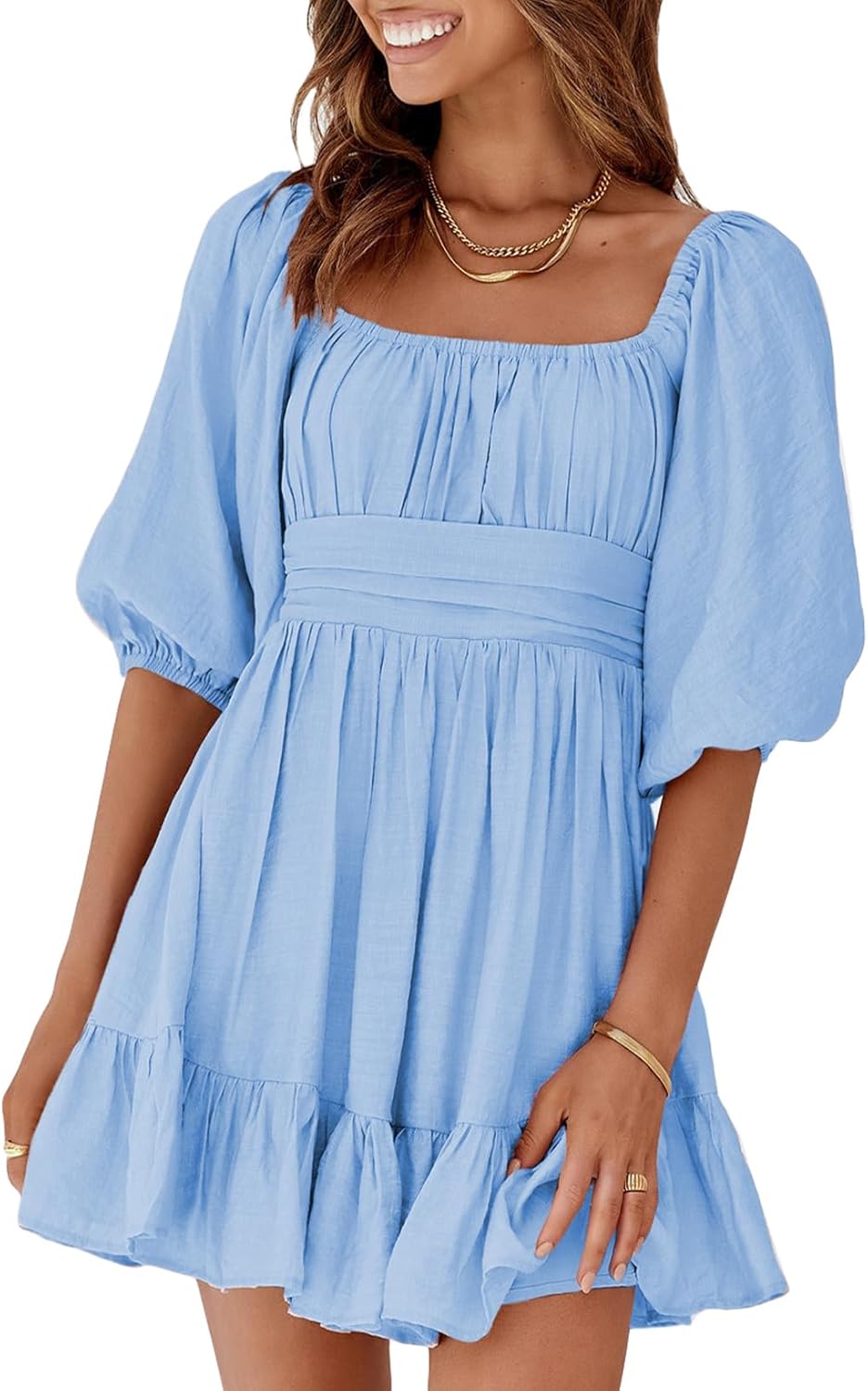 Dokotoo Womens Summer Dresses Square Neck Tie Back Casual Dress