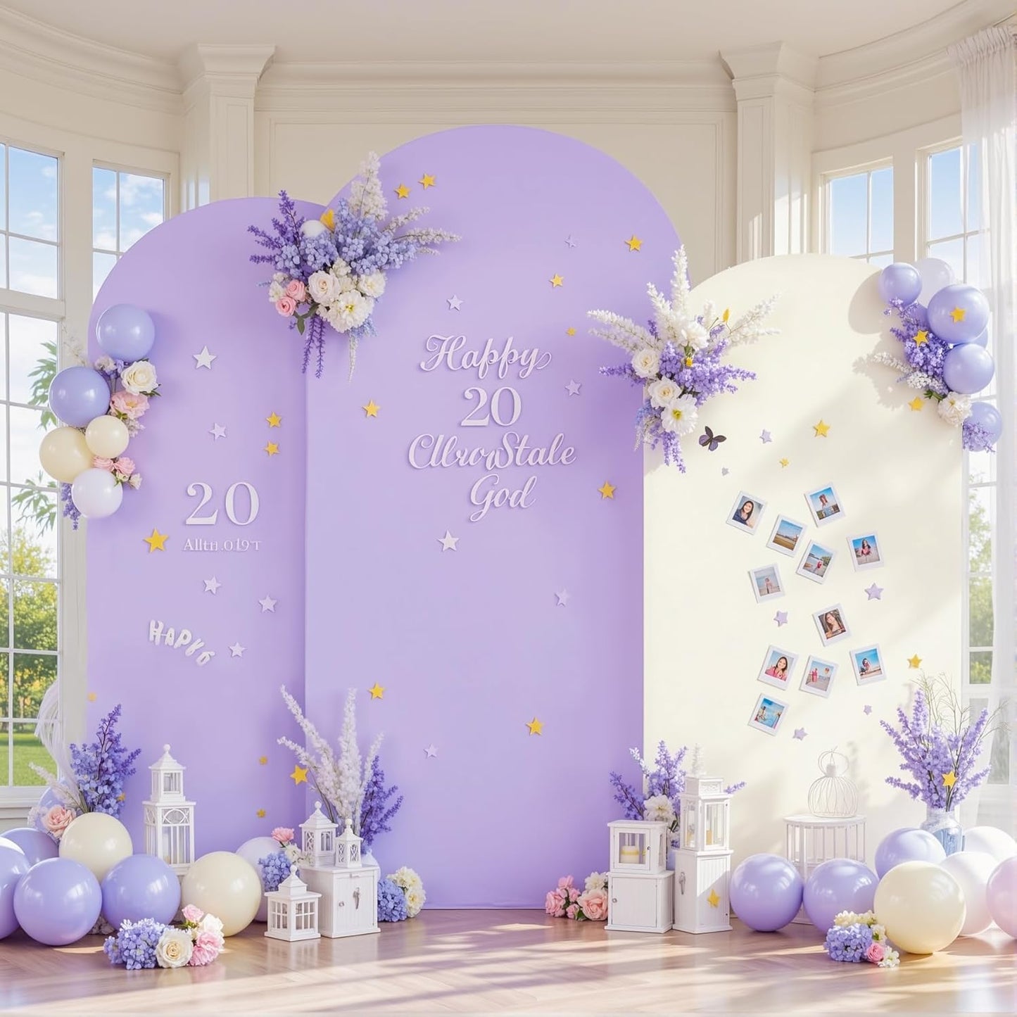 Cream Purple Arch Backdrop Cover Set of 3 for Parties and Weddings