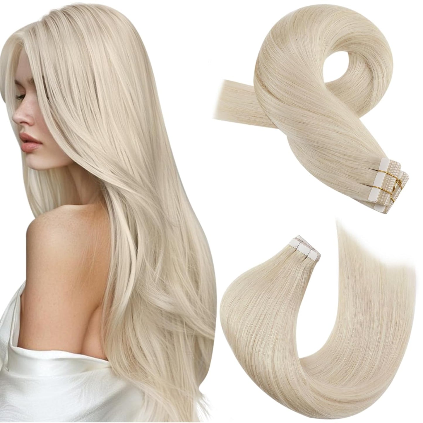 Moresoo Platinum Blonde Tape in Hair Extensions for Stunning Looks