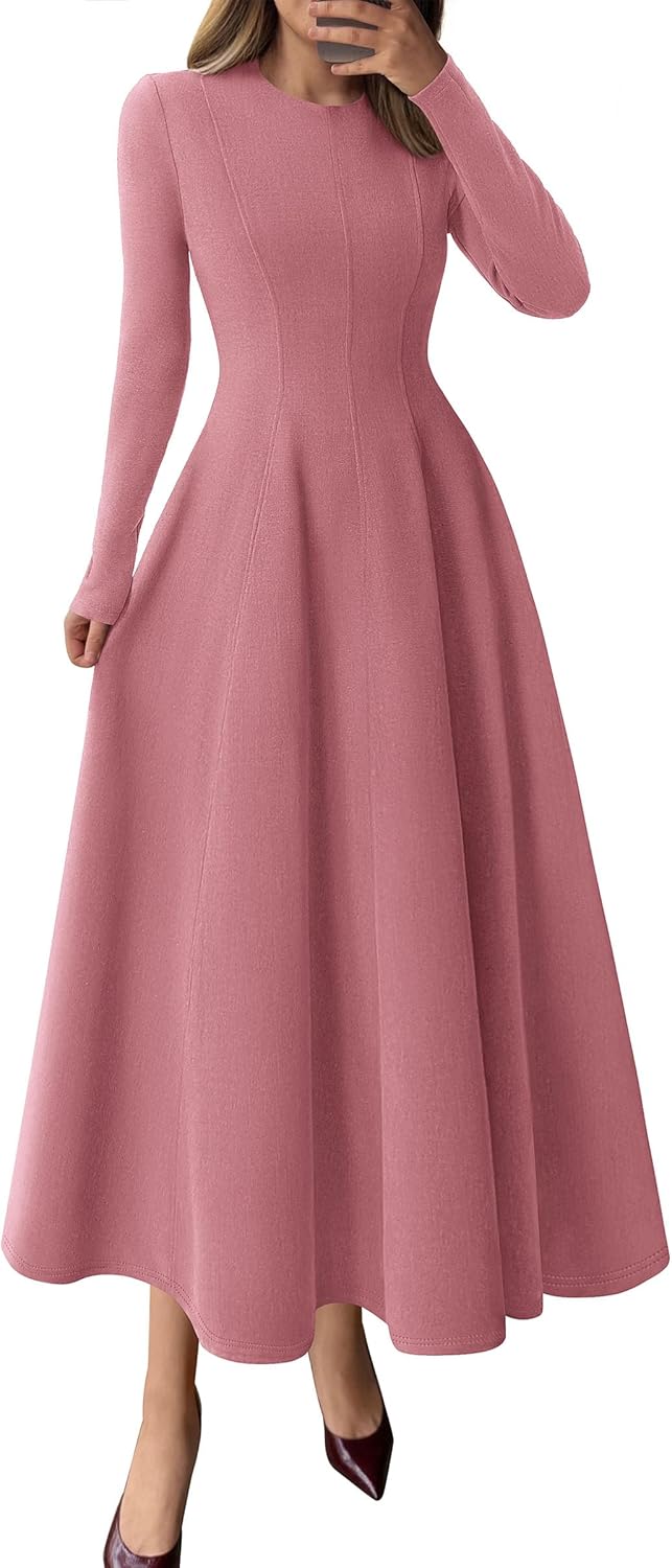 Elegant Classy Fall Long Sleeve Midi A Line Cocktail Dress