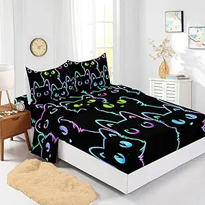 Cute Cartoon Cat Sheets Set for Twin Size Bedding Fun