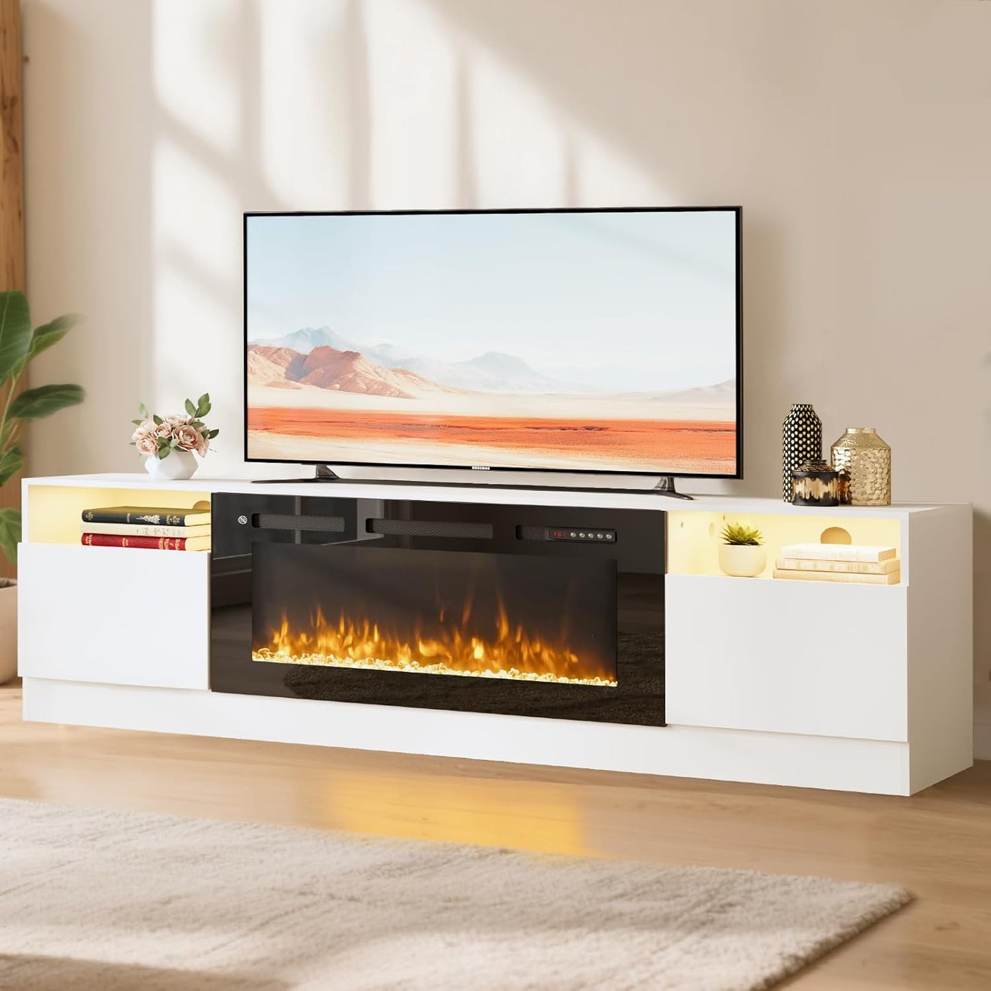 80 TV Stand with 36 Electric Fireplace and LED Lights for TVs