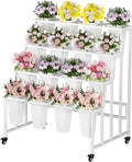 Flower Display Stand with 16 Buckets - Vertical Mobile Plant Cart