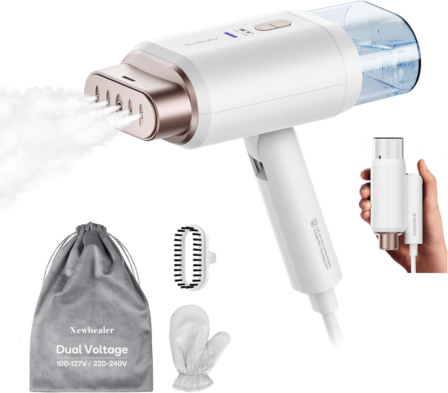 Newbealer Dual Voltage Garment Steamer for Travel & Home Use