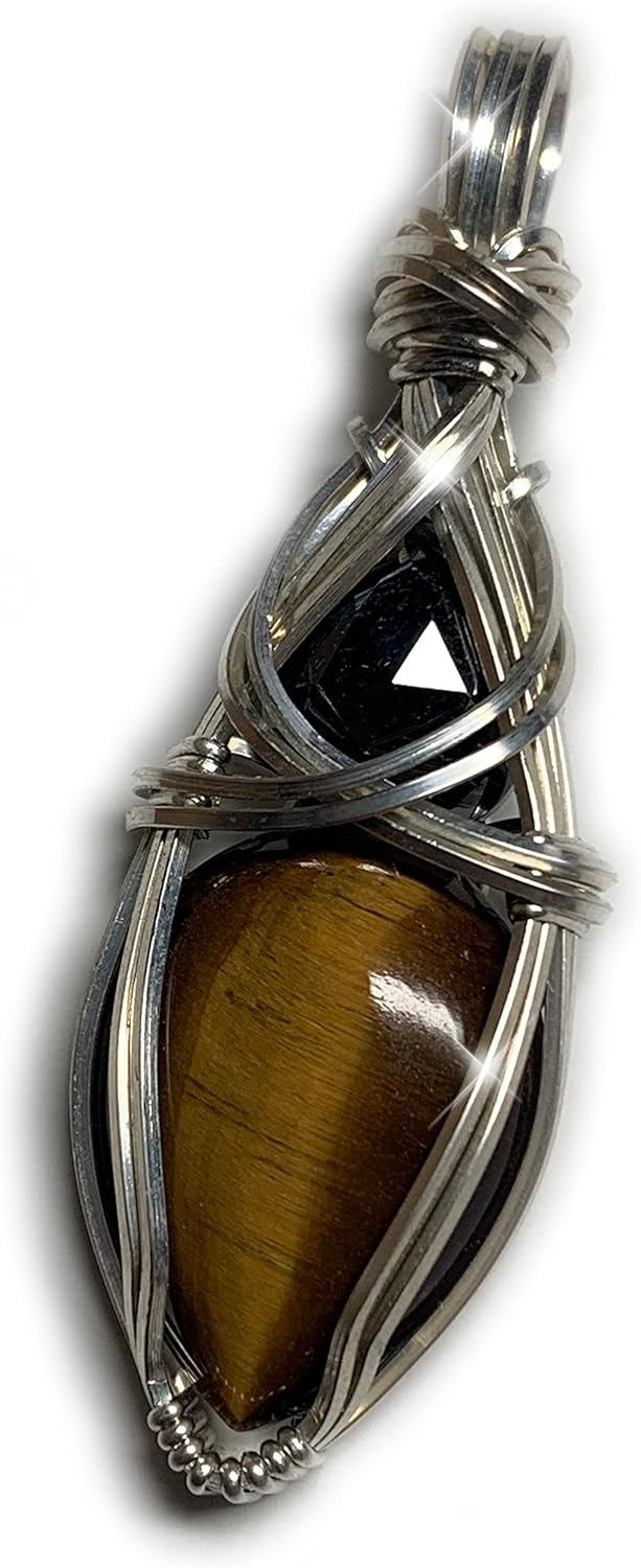 Tiger Eye and Black Onyx Necklace Pendant for Courage and Healing