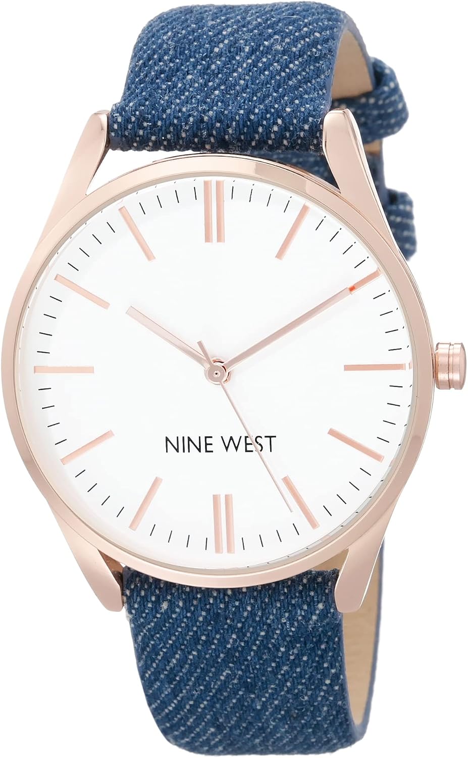 Nine West Women's Strap Watch with Blue Denim and Silver Dial