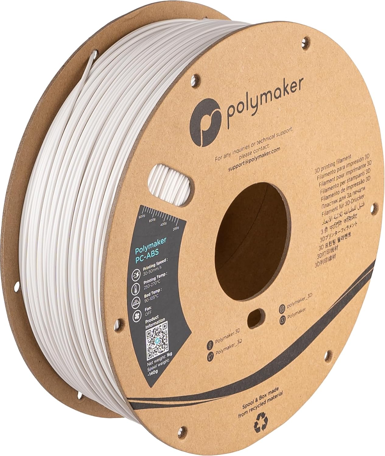 Polymaker PC-ABS White Filament - Strong, Heat Resistant 3D Printing
