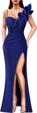 VFSHOW One Shoulder Ruffle Ruched Maxi Dress - Elegant