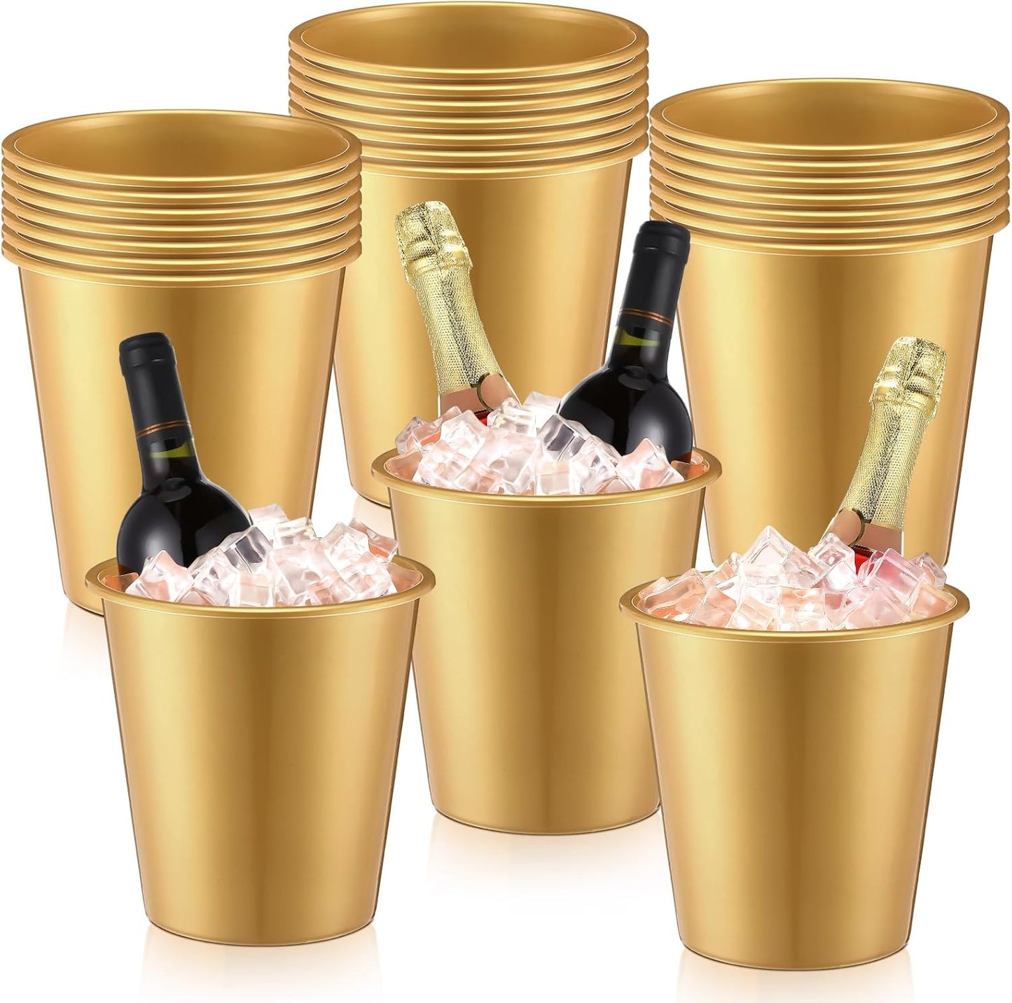 24 Packs Plastic Ice Buckets for Parties by Layhit - Gold