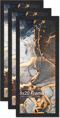 Engineered Wood 8x20 Picture Frame Set of 3 - Slim Black Frames