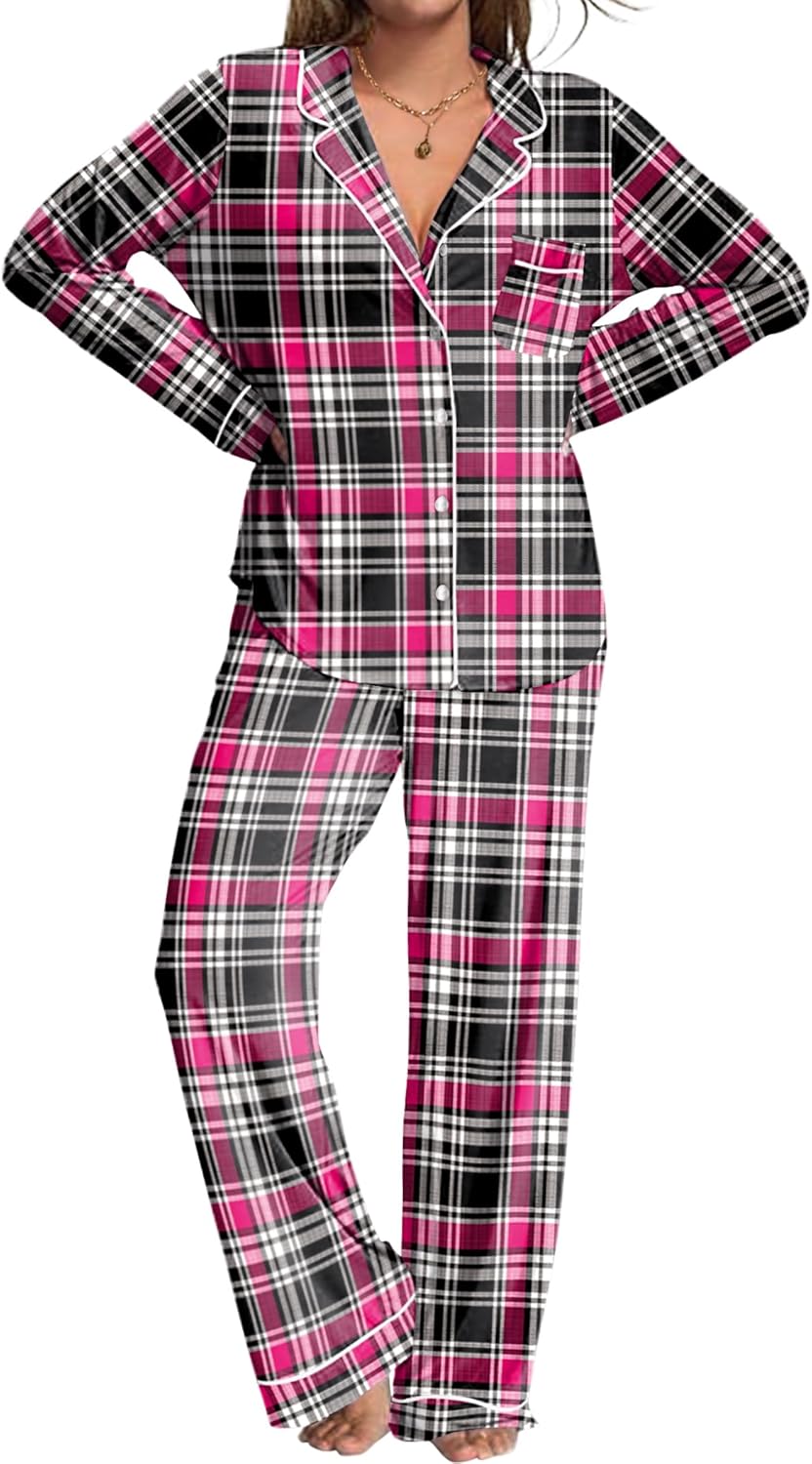 Ekouaer Womens Pajamas Set Soft Long Sleeve Top and Pants