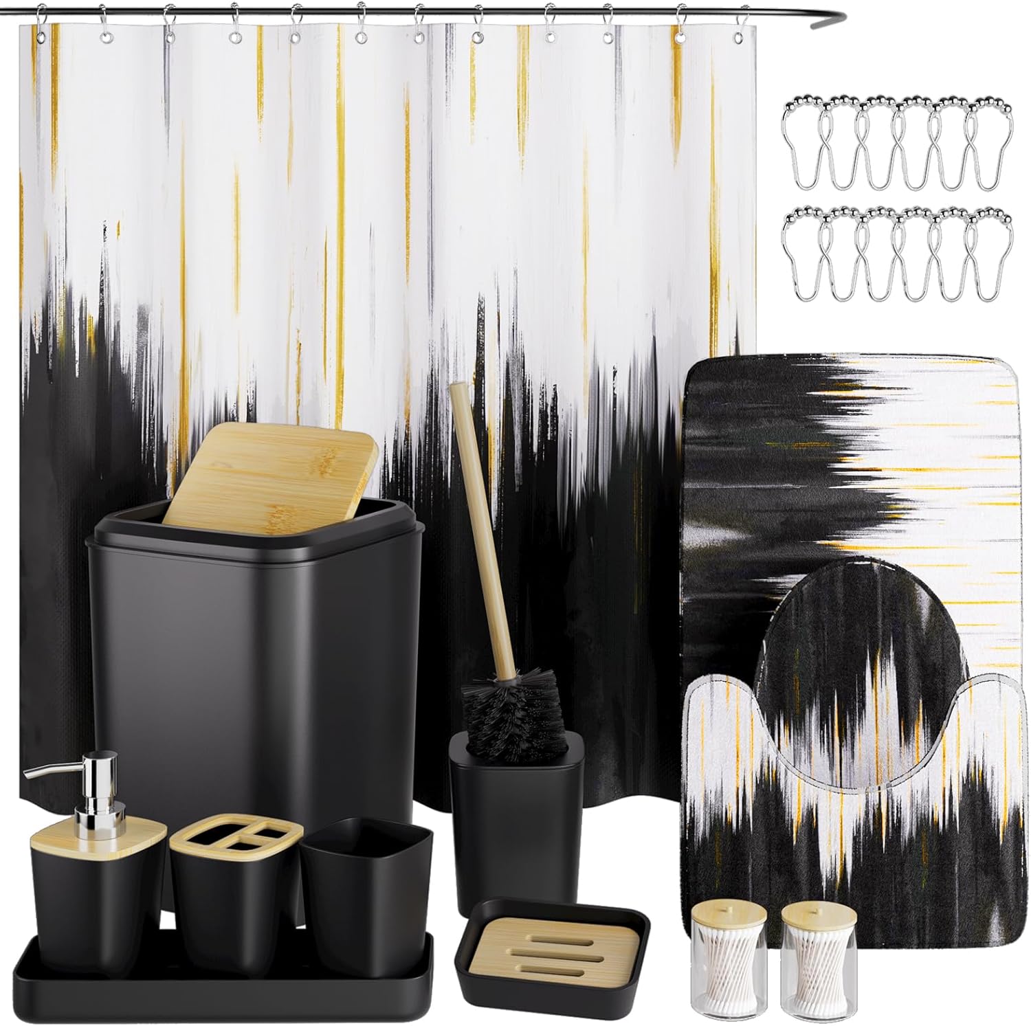 Black Bathroom Accessories Set - 24PCS Complete Bathroom Decor