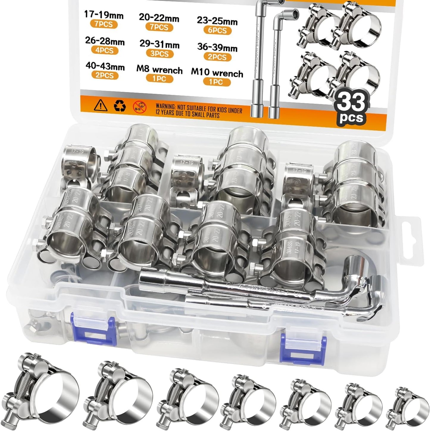 33PCS T-Bolt Hose Clamps Set for Heavy Duty Applications