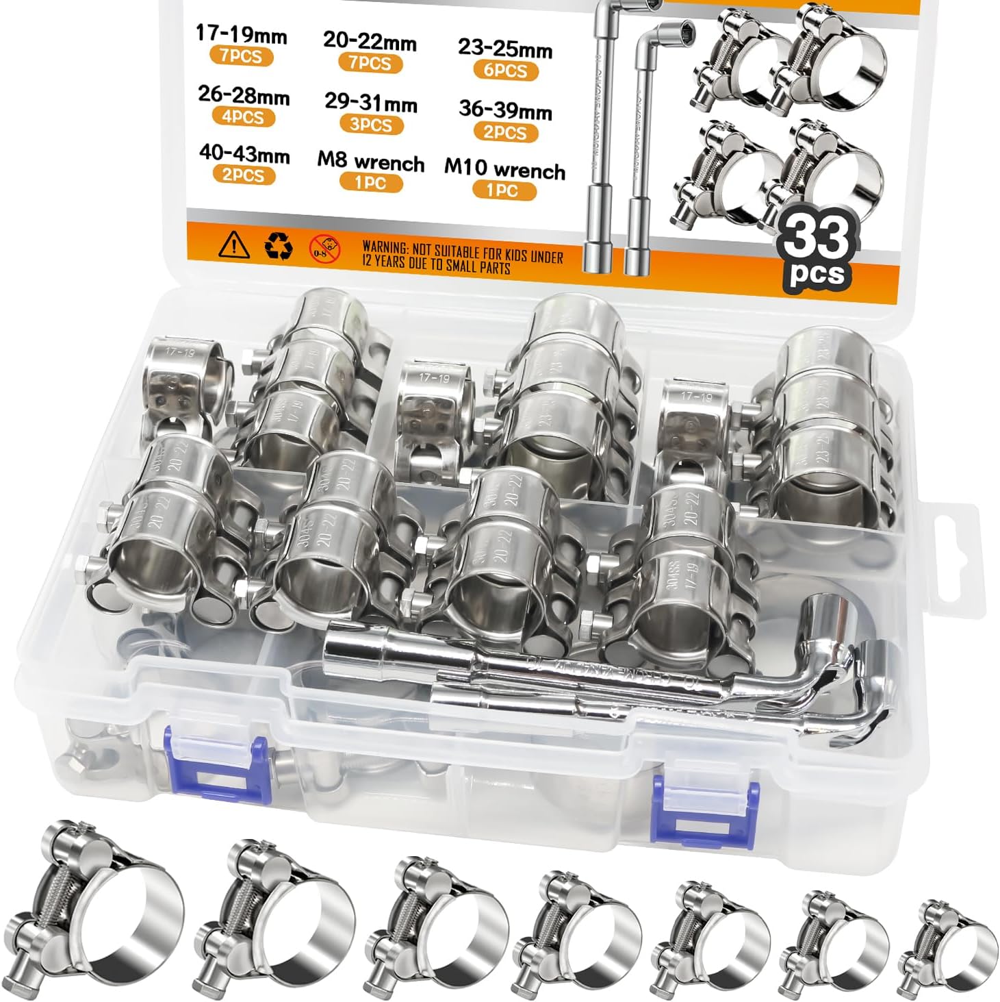 33PCS T-Bolt Hose Clamps Set for Heavy Duty Applications