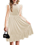 Arshiner Girls Contrast Mesh Velvet A-Line Dress with Pockets